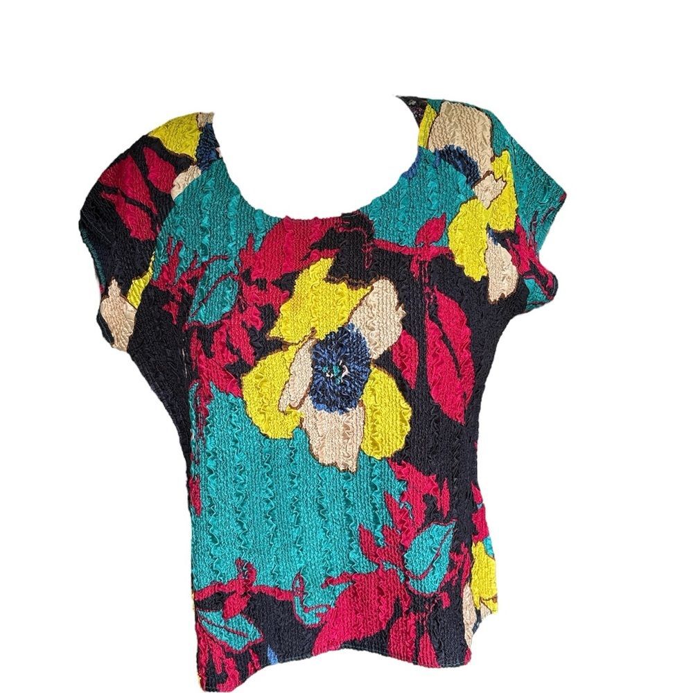 Floral Stretchy Short Sleeve Top with Bold Vibrant Colors
